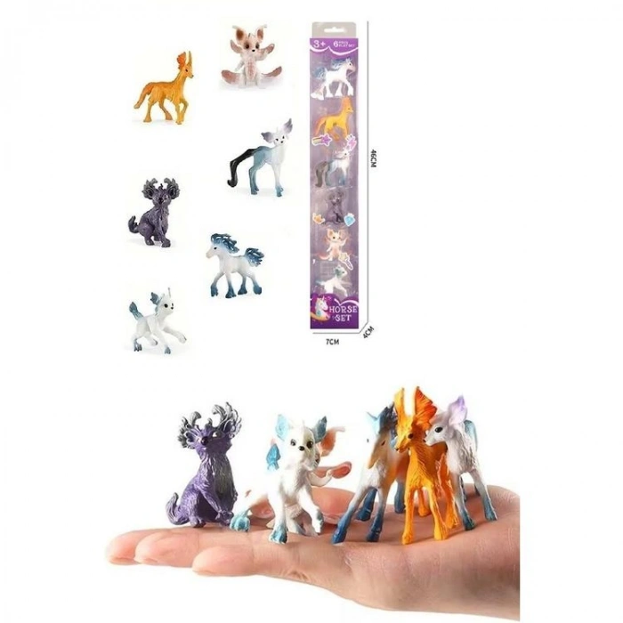 4İ KZ956-030F HORSE SET MİSTİK HAYVANLAR 6LI KUTULU FİGÜR SET 3+