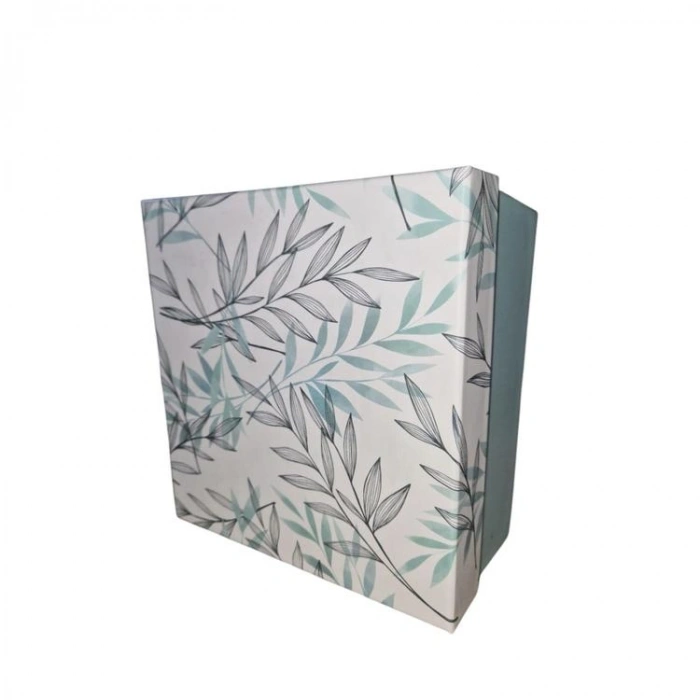 GIPTA YAPRAK DESENLİ KARE HEDİYE KUTUSU E 160x160x90 mm - TEKLİ