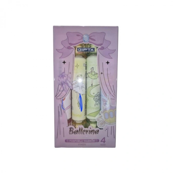 GIPTA F1425 BALLERINA ÇİFT TARAFLI KOKULU FOSFORLU KALEM 4LÜ PEMBE SET