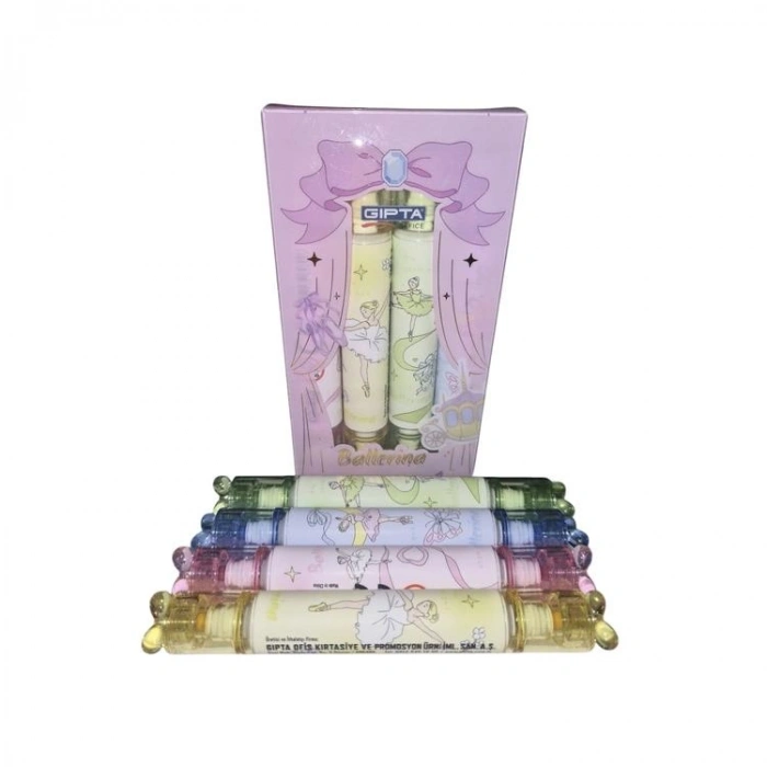 GIPTA F1425 BALLERINA ÇİFT TARAFLI KOKULU FOSFORLU KALEM 4LÜ PEMBE SET