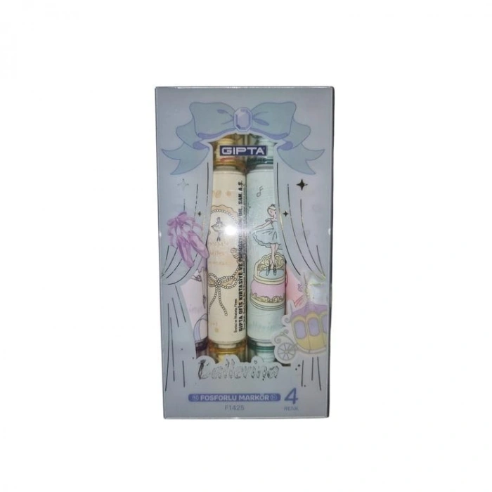 GIPTA F1425 BALLERINA ÇİFT TARAFLI KOKULU FOSFORLU KALEM 4LÜ MAVİ SET