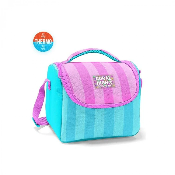 CORAL HIGH 11787 KIDS TURKUAZ PEMBE ÇİZGİLİ THERMO BESLENME ÇANTASI