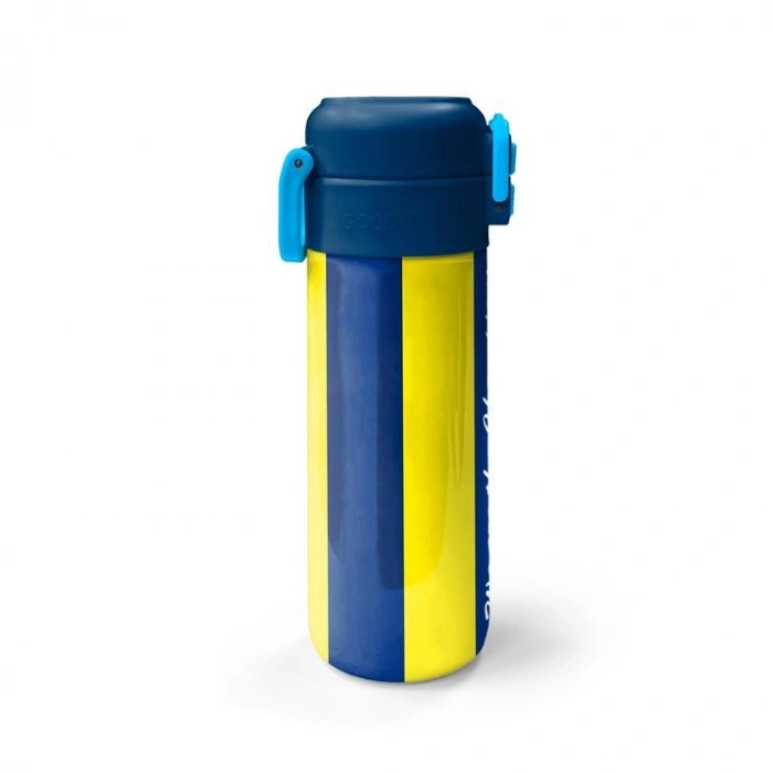 CORAL HIGH 31791 SARI LACİVERT ÇUBUKLU TARAFTAR DESENLİ PİPETLİ VE DİREKT İÇİM ÇELİK TERMOS 500ML