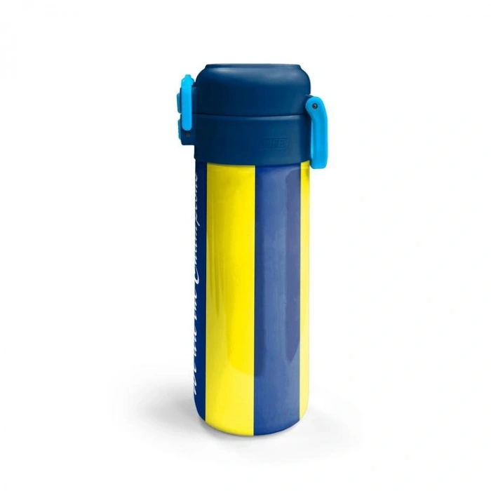 CORAL HIGH 31791 SARI LACİVERT ÇUBUKLU TARAFTAR DESENLİ PİPETLİ VE DİREKT İÇİM ÇELİK TERMOS 500ML