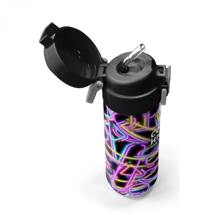 CORAL HIGH 38130 SİYAH RENKLİ NEON DESENLİ PİPETLİ VE DİREKT İÇİM ÇELİK TERMOS 500ML