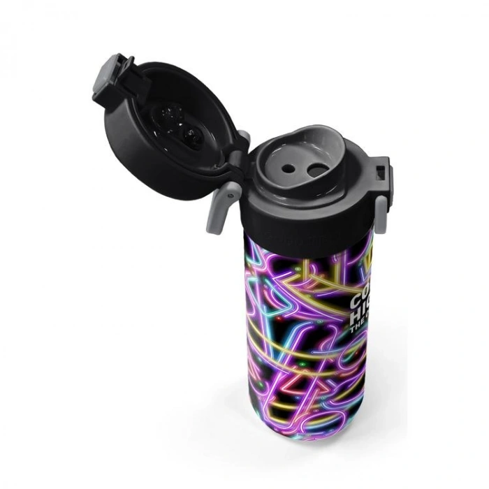 CORAL HIGH 38130 SİYAH RENKLİ NEON DESENLİ PİPETLİ VE DİREKT İÇİM ÇELİK TERMOS 500ML