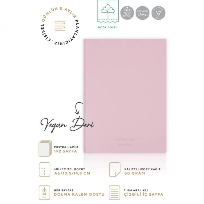 VICTORIAS JOURNALS 1004 SOFTTONS ESNEK KAPAK A6 80gr. 96YP. KREM ÇİZGİLİ DEFTER PASTEL PUDRA