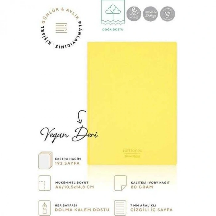 VICTORIAS JOURNALS 1005 SOFTTONS ESNEK KAPAK A6 80gr. 96YP.KREM ÇİZGİLİ DEFTER PASTEL SARI
