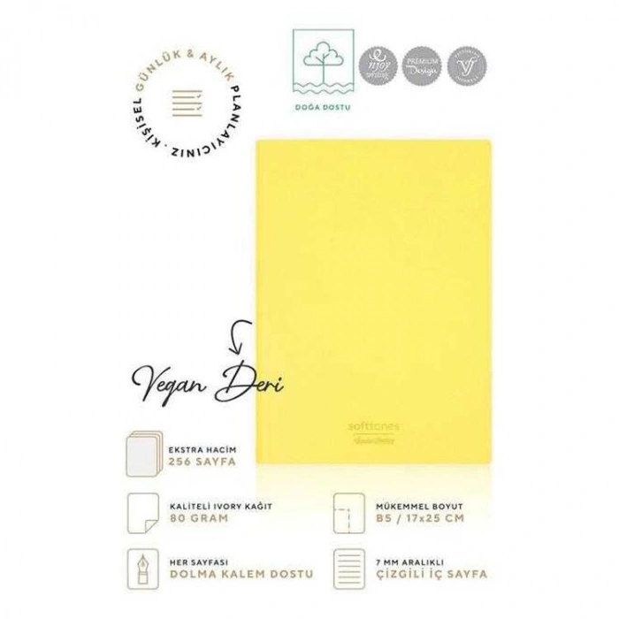 VICTORIAS JOURNALS 1023 SOFTTONS ESNEK KAPAK  B5 17x25cm 80gr. 128 YP. KREM ÇİZGİLİ DEFTER PASTEL SARI