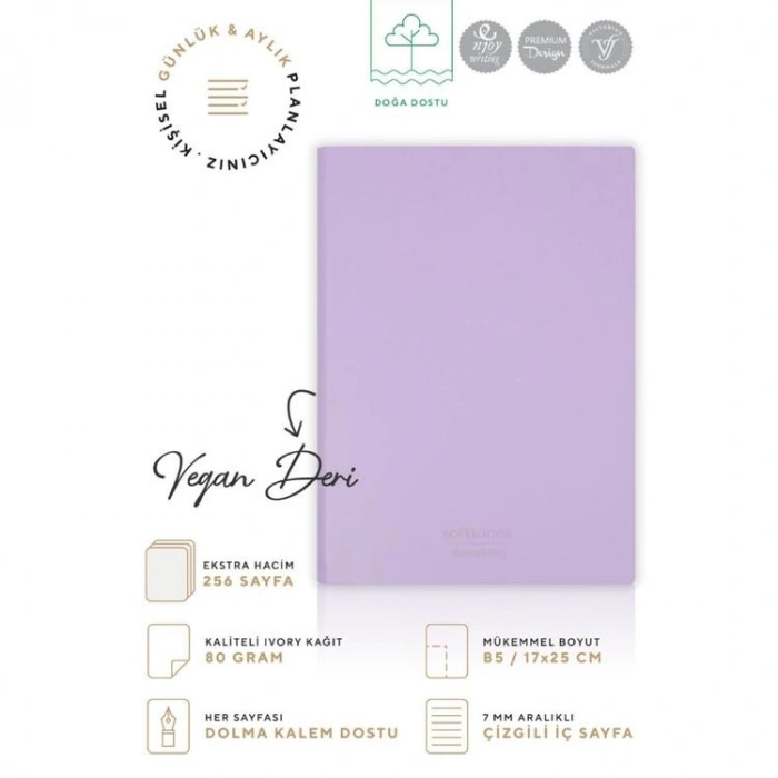 VICTORIAS JOURNALS 1020 SOFTTONS ESNEK KAPAK B5 17x25cm 80gr. 128 YP. KREM ÇİZGİLİ DEFTER PASTEL LİLA