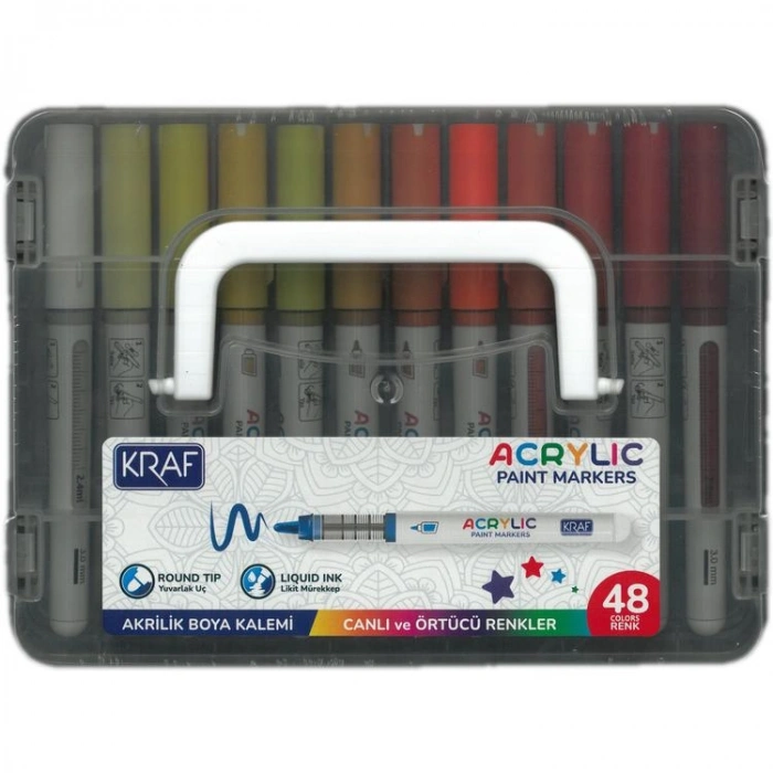 KRAF 666 AKRİLİK MARKER YUVARLAK UÇ BOYA KALEMİ SETİ 48Lİ