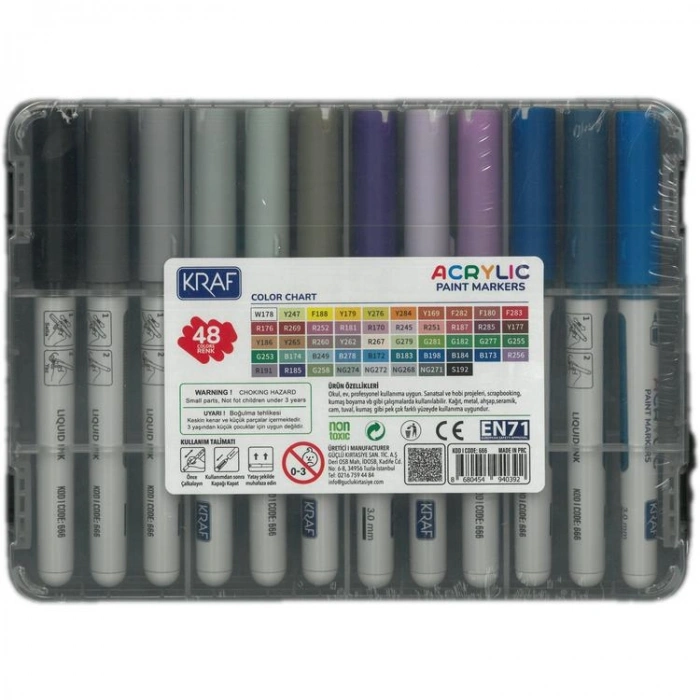 KRAF 666 AKRİLİK MARKER YUVARLAK UÇ BOYA KALEMİ SETİ 48Lİ