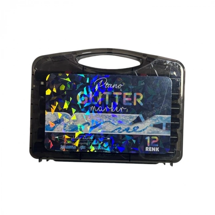 TMN 719805 PIANO GLITTER SİMLİ METALİK ÇİFT UÇLU MARKER KALEM SETİ PLASTİK ÇANTALI 12 RENK