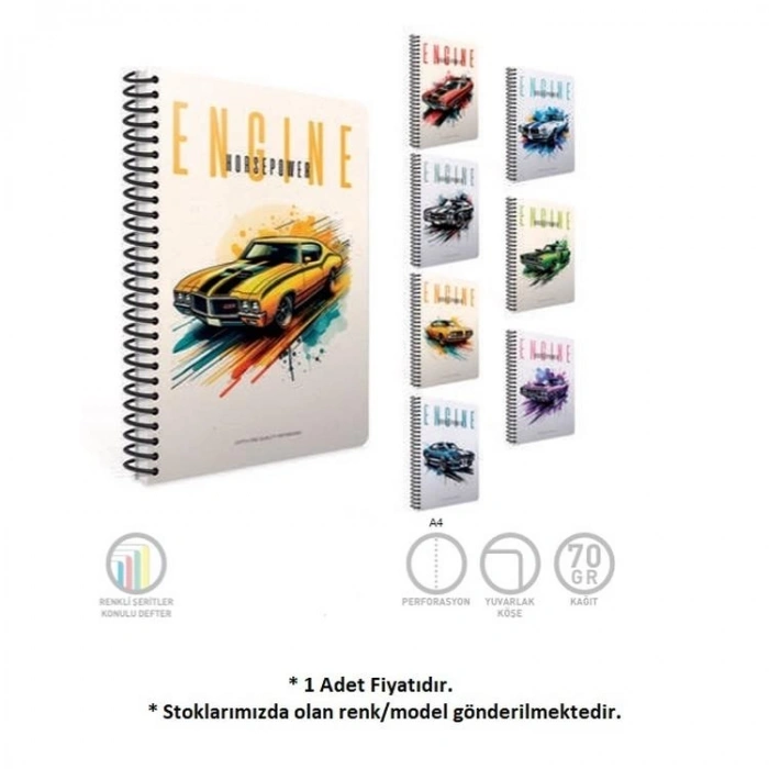 GIPTA ENGINE OFSET CR PP KAPAK SPİRALLİ A4 80 YP. ÇİZGİLİ DEFTER 7907 - TEKLİ