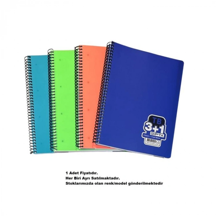 GIPTA DEFTER TB A4 SPİRALLİ PP KAPAK 150 YP. 3+1 AYRAÇLI DEFTER 2200 - TEKLİ