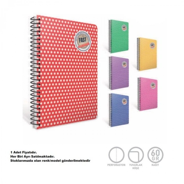 GIPTA FAST NOTEBOOK SPİRALLİ PP. KAPAK A4 80YP. KARELİ DEFTER 8571 - TEKLİ