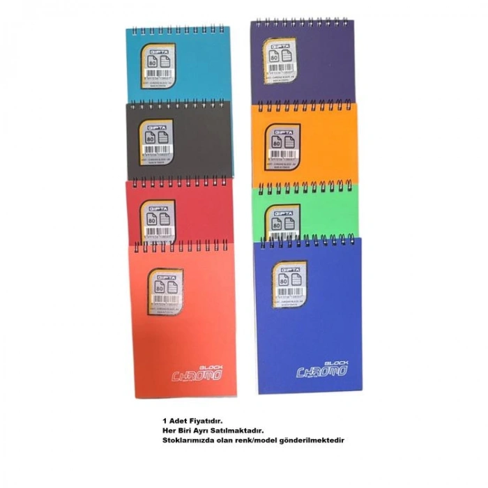 GIPTA CHROMO BLOCK SPİRALLİ PP. KAPAK A6 80YP. BLOKNOT ÇİZGİLİ NOT DEFTER  6097 - TEKLİ