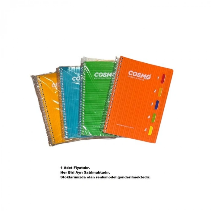 GIPTA COSMO 17x24 SPİRALLİ 5 SEPERATÖRLÜ 150 YP. PP KAPAK KARELİ DEFTER 3989 - TEKLİ