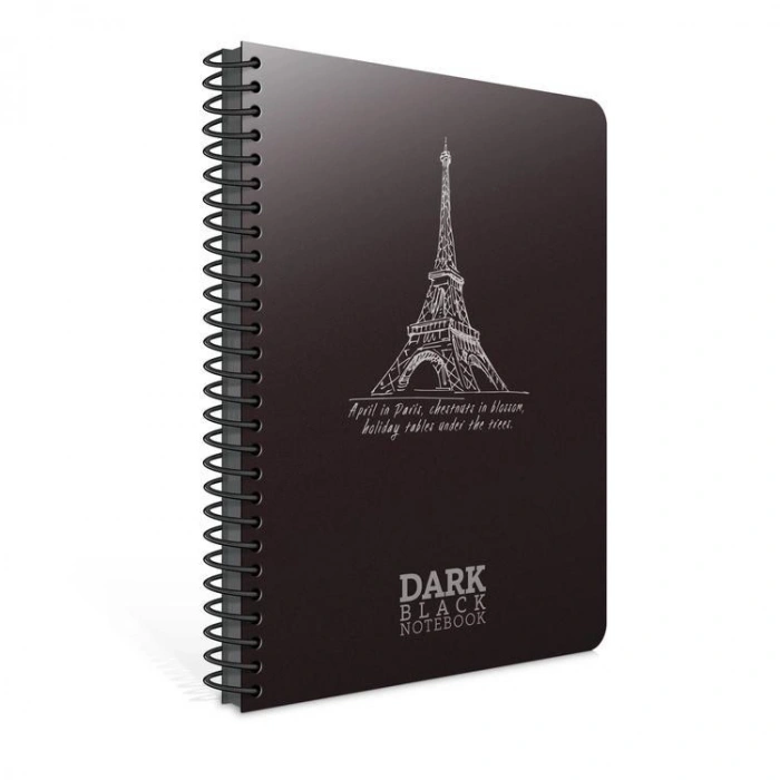 GIPTA DARK PLASTİK SPİRALLİ PP KAPAK DEFTER 12X17 50YP. SİYAH ÇİZGİSİZ DEFTER - 2674