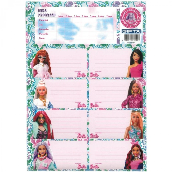 GIPTA BARBIE DERS PROGRAMLI OKUL ETİKETİ 3 YP. 5460