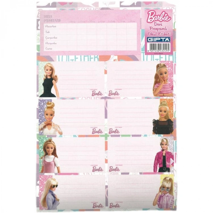 GIPTA BARBIE DERS PROGRAMLI OKUL ETİKETİ 3 YP. 5460