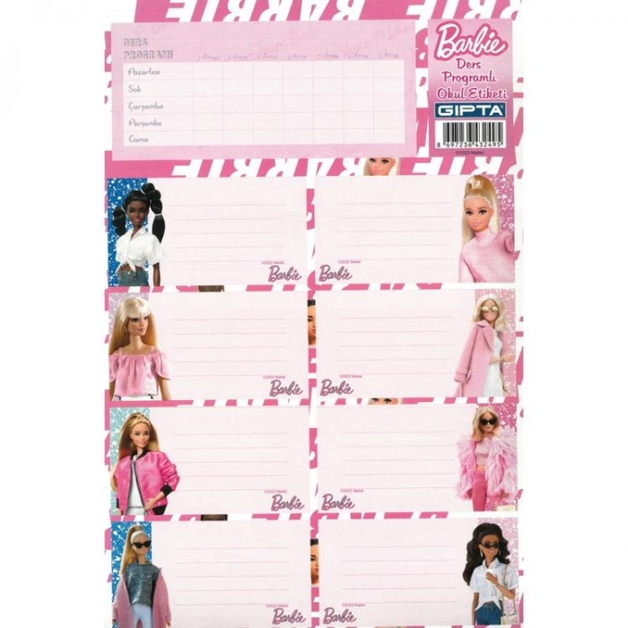 GIPTA BARBIE DERS PROGRAMLI OKUL ETİKETİ 3 YP. 5460