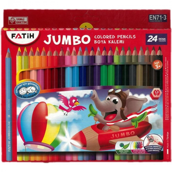 FATİH KURUBOYA KALEMİ JUMBO 24 RENK TAM BOY KARTON KUTU  33424