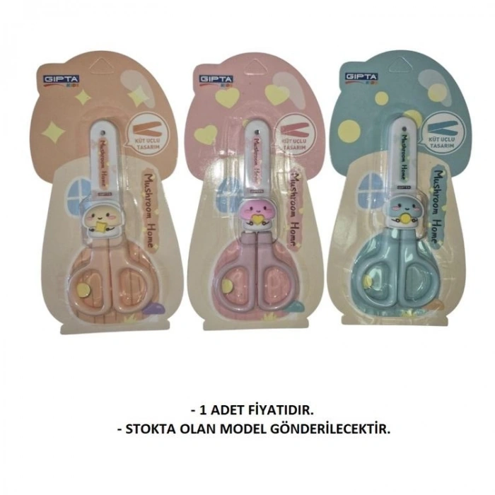 GIPTA K7242 MUSHROOM HOME KORUMALI BLISTERLİ KÜT UÇLU ÇOCUK MAKASI - TEKLİ