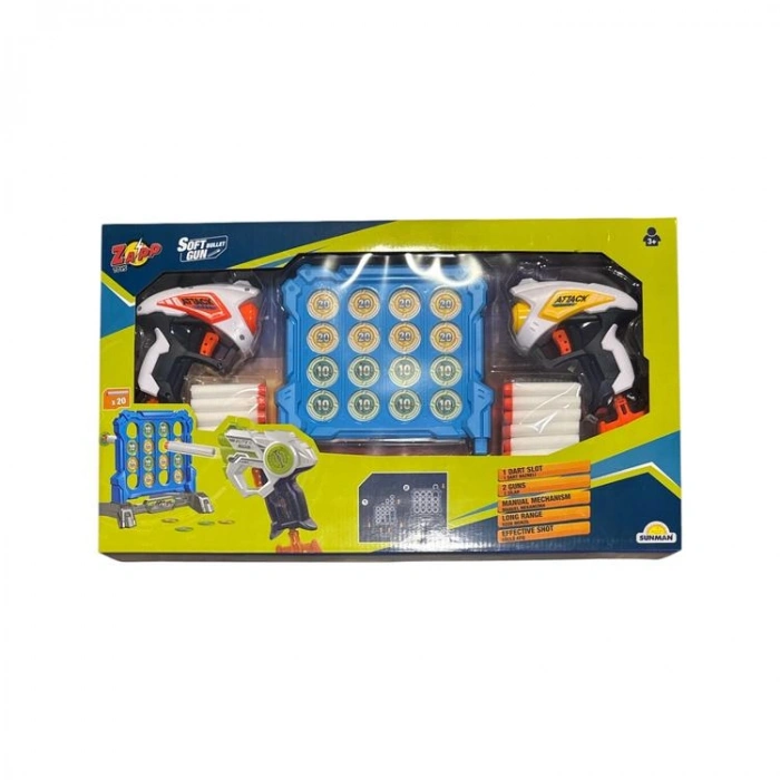 SUNMAN 9006B-1  ZAPP HEDEF TAHTALI  20 MERMİLİ SÜNGER TABANCA SETİ 3+
