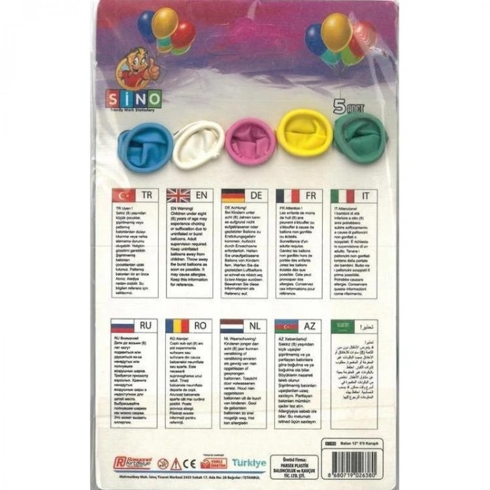 SİNO BLN-10  KARIŞIK RENK 12  BALON 5Lİ TEK KARTELA  (ADET)