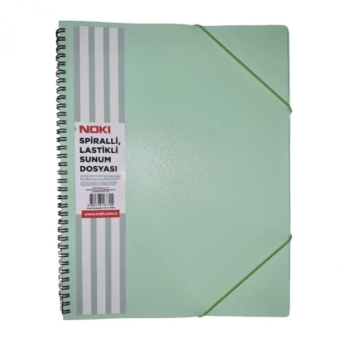 NOKİ  A4 SPİRALLİ LASTİLKİ 60LI SUNUM DOSYASI -  PASTEL YEŞİL