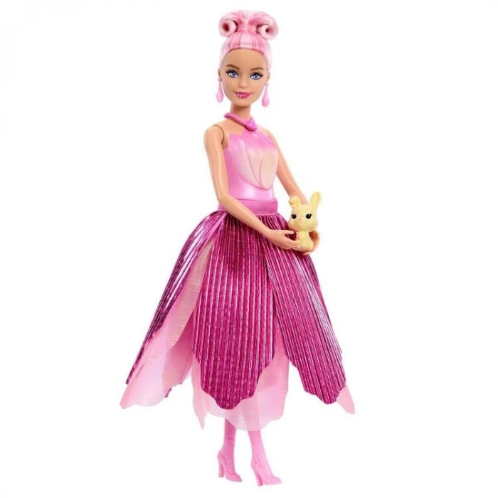 MATTEL JMF56/JMF57 BARBIE PETAL POP SÜRPRİZ ÇİÇEK SERİSİ PEMBE LALE ELBİSELİ BEBEK 14 CM 3+