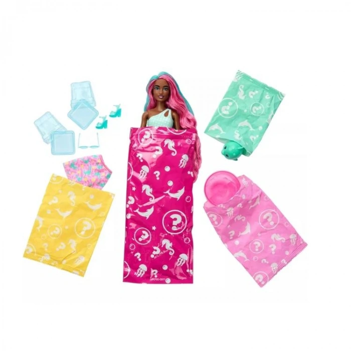 MATTEL JFY00/JKF60 BARBIE POP REVEAL DENİZ ESİNTİLİ PEMBE BARDAK İÇECEK YUNUS TEMALI SÜRPRİZ SERİ 3+