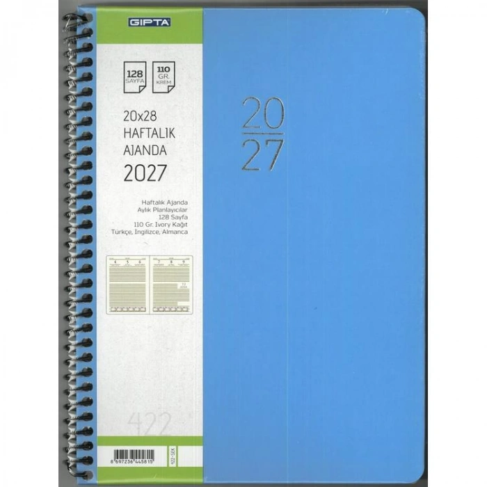GIPTA 422-SEK EKO SERT KAPAK SPİRALLİ 20x28 HAFTALIK AJANDA