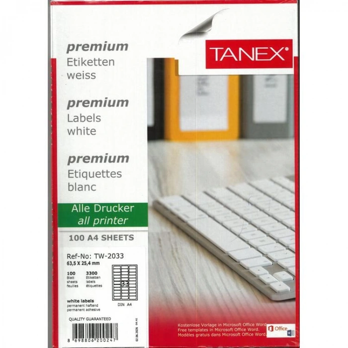 TANEX TW-2033  63.5x25.4mm LASER ETİKET