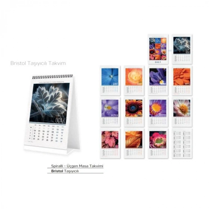GIPTA 13195-BRS 13x19.5  BRİSTOL ÜÇGEN MASA TAKVİMİ - FLOWER
