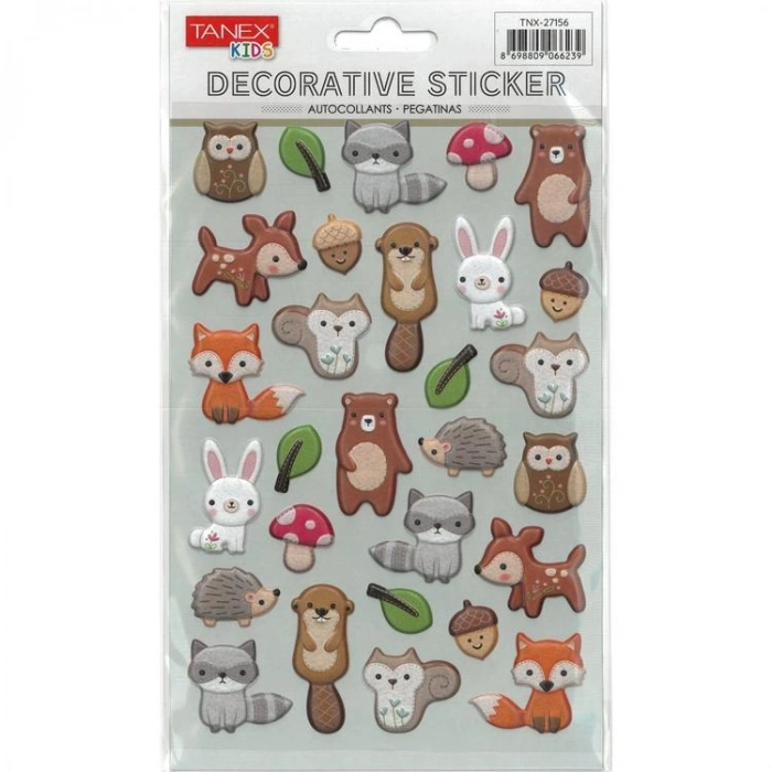 TANEX KIDS TNX-27156 DEKORATİF ETİKETLER - PUFFY MİNİK ORMAN HAYVANCIKLAR SERİSİ STICKER - TEKLİ