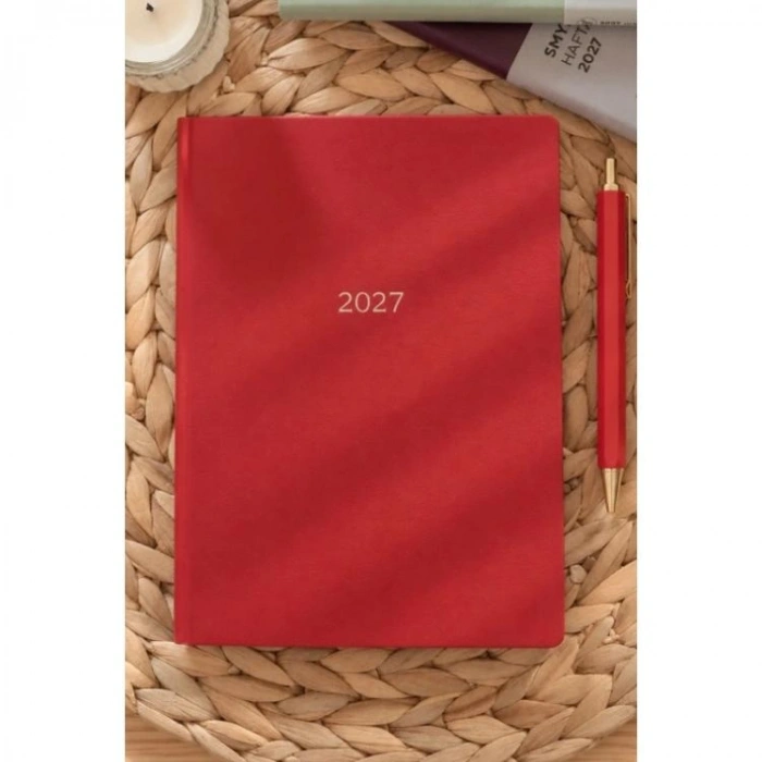 VICTORIAS JOURNALS 226-2330 14x20,5 cm A5 SMYTH ESNEK KAPAK GÜMÜŞ YALDIZ KENAR HAFTALIK AJANDA - KIRMIZI