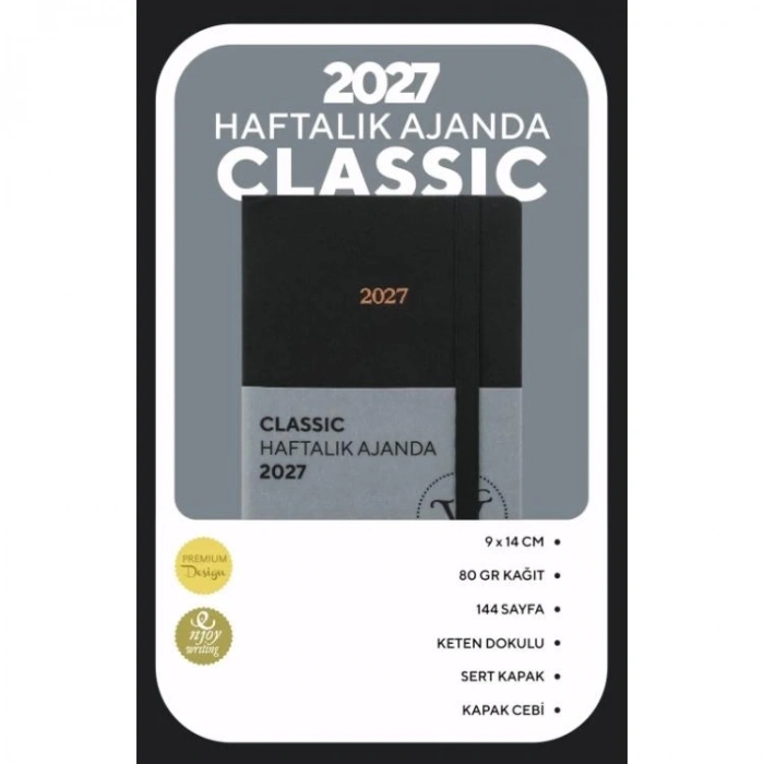 VICTORIAS JOURNALS 226-2352 9x14 cm CLASSIC SERT KAPAK CEPLİ LASTİKLİ HAFTALIK AJANDA - SİYAH