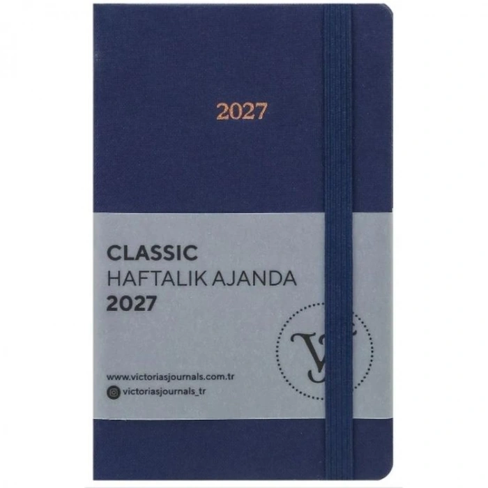 VICTORIAS JOURNALS 226-2353 9x14 cm CLASSIC SERT KAPAK CEPLİ LASTİKLİ HAFTALIK AJANDA - MAVİ
