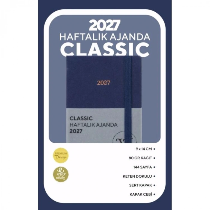 VICTORIAS JOURNALS 226-2353 9x14 cm CLASSIC SERT KAPAK CEPLİ LASTİKLİ HAFTALIK AJANDA - MAVİ