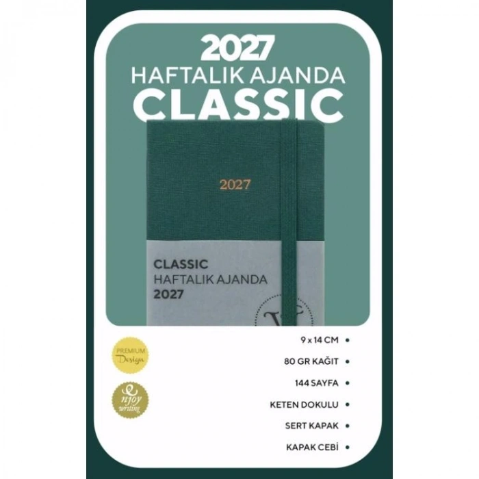VICTORIAS JOURNALS 226-2355 9x14 cm CLASSIC SERT KAPAK CEPLİ LASTİKLİ HAFTALIK AJANDA - YEŞİL