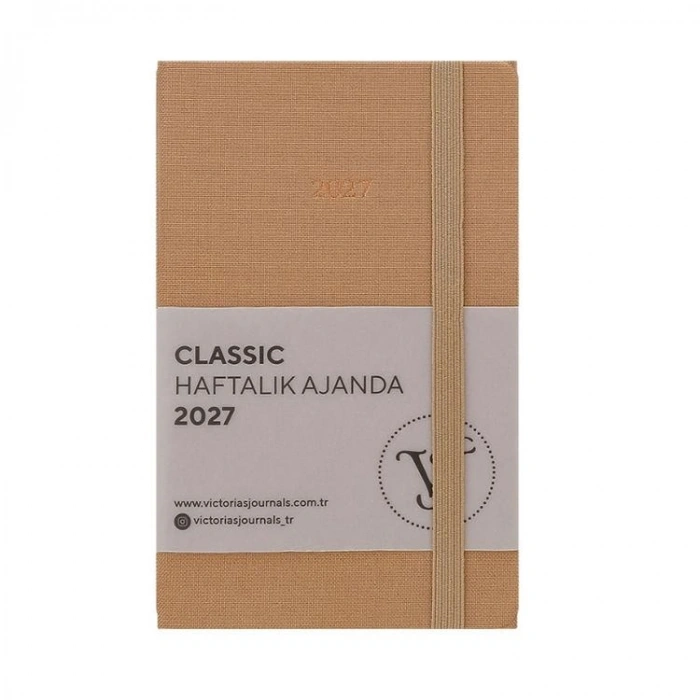 VICTORIAS JOURNALS 226-2356 9x14 cm CLASSIC SERT KAPAK CEPLİ LASTİKLİ HAFTALIK AJANDA - OLİVE