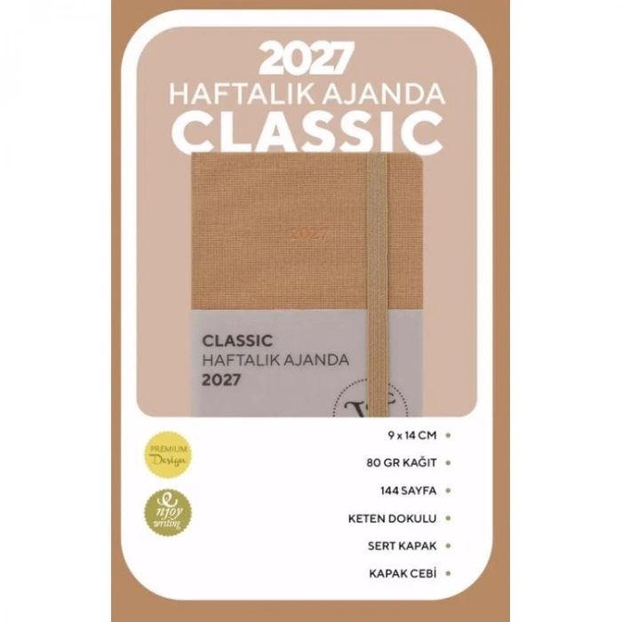 VICTORIAS JOURNALS 226-2356 9x14 cm CLASSIC SERT KAPAK CEPLİ LASTİKLİ HAFTALIK AJANDA - OLİVE
