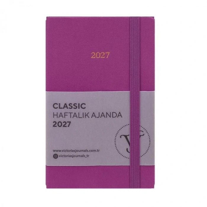 VICTORIAS JOURNALS 226-2357 9x14 cm CLASSIC SERT KAPAK CEPLİ LASTİKLİ HAFTALIK AJANDA - LİLA MOR