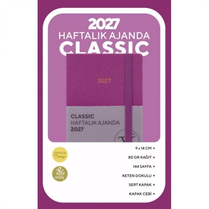 VICTORIAS JOURNALS 226-2357 9x14 cm CLASSIC SERT KAPAK CEPLİ LASTİKLİ HAFTALIK AJANDA - LİLA MOR