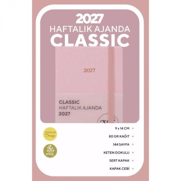 VICTORIAS JOURNALS 226-2358 9x14 cm CLASSIC SERT KAPAK CEPLİ LASTİKLİ HAFTALIK AJANDA - PEMBE