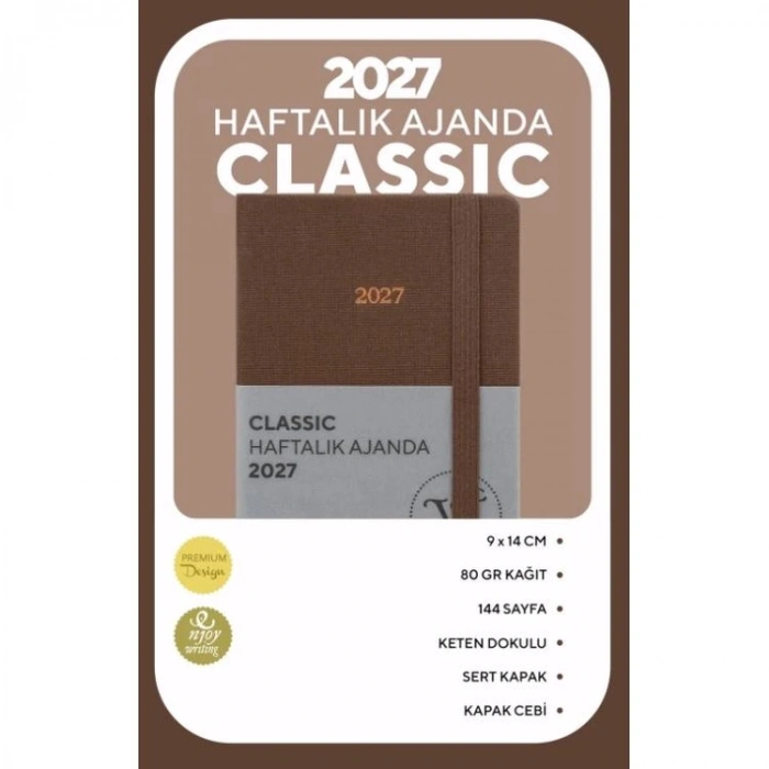 VICTORIAS JOURNALS 226-2359 9x14 cm CLASSIC SERT KAPAK CEPLİ LASTİKLİ HAFTALIK AJANDA - KAHVERENGİ