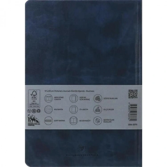 VICTORIAS JOURNALS 226-2373 17x24 cm BUSINESS 416 SAYFA AYRAÇ KESİMLİ SAYFALAR GÜNLÜK AJANDA - LACİVERT