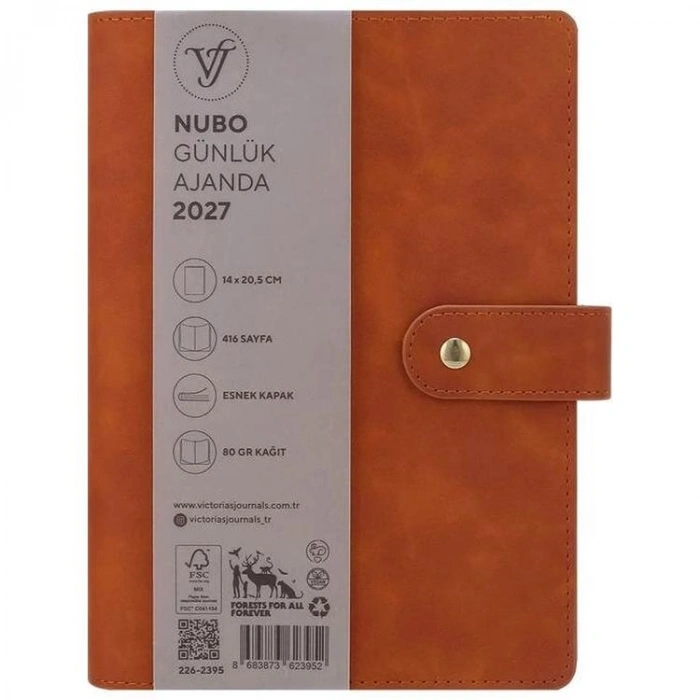 VICTORIAS JOURNALS 226-2395 14x20,5 cm NUBO 416 SAYFA DEĞİŞEBİLEN İÇ ESNEK KAPAK GÜNLÜK AJANDA - KAHVERENGİ